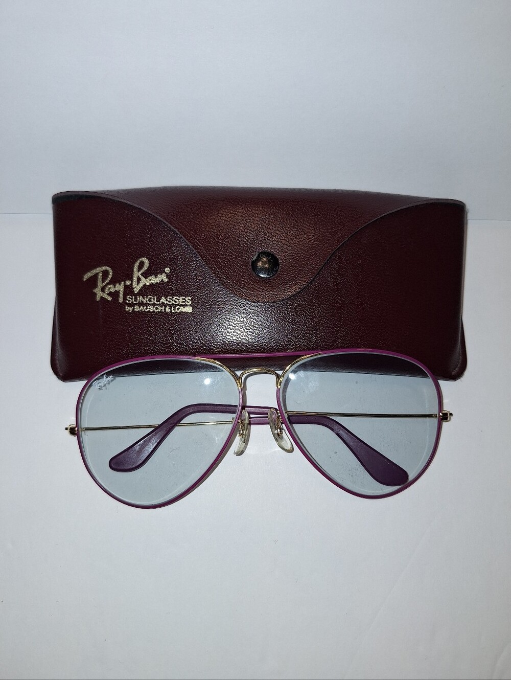 Vintage B&L Ray-Ban Flying Colors Purple Aviator Sunglasses w/ Case